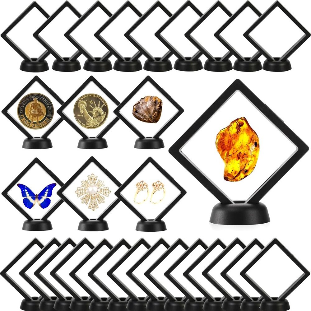 1 - 3D Floating Display Case, 3.5" Black Display Frame
